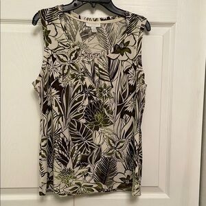 Charter Club Tropical Floral Leaf Pattern Sleeveless Top Medium
